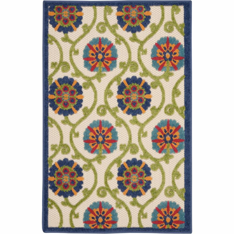 Nourison Aloha Contemporary Floral Flatweave High-Low Indoor Outdoor Area Rug Blue/Multicolor 2'8" x 4'