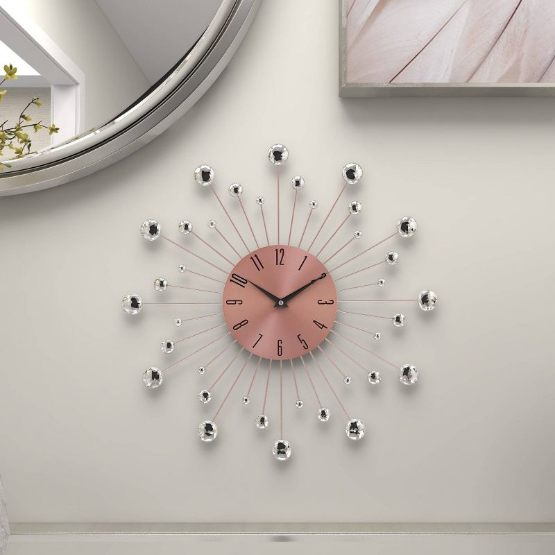 15"x15" Metal Starburst Wall Clock with Crystal Accents Copper - Olivia & May