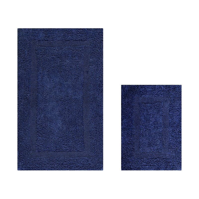 Better Trends Lux 100% Cotton Tufted Solid Reversible Bath Rug Set 2 PC (17" x 24" | 24" x 40") - Navy