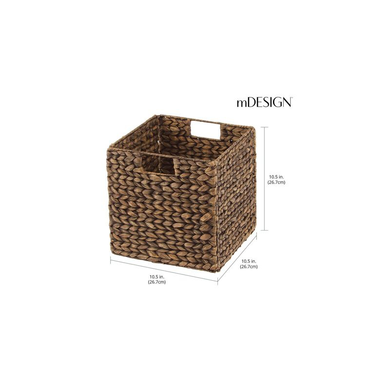 mDesign Hyacinth Woven Cube Bin Basket Organizer, Handles, 6 Pack, Brown Wash