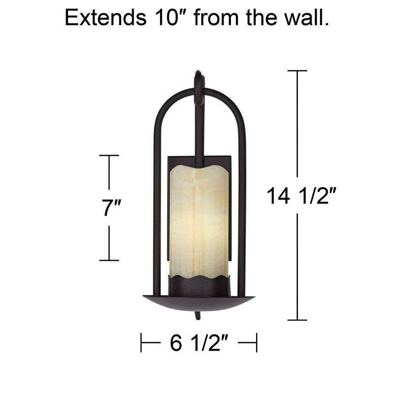 Franklin Iron Works Hanging Onyx Rustic Wall Light Sconce Espresso Bronze Hardwire 6 1/2" Fixture Faux Candle Glass Shade for Bedroom Bathroom Vanity