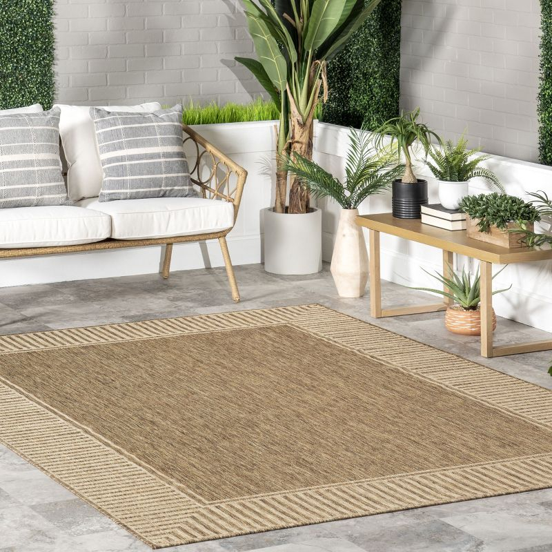 nuLOOM 4' x 6' Outdoor Area Rug, Stain Resistant, Weather Resistant, High Traffic, Patio, Balcony, Outside, Living Room, Dining Room, Asha Light Brown