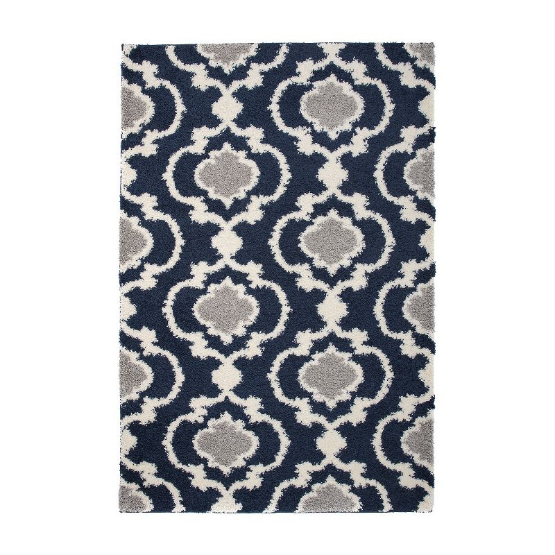 World Rug Gallery Cozy Moroccan Trellis Shag Area Rug - Navy 6'6" x 9'