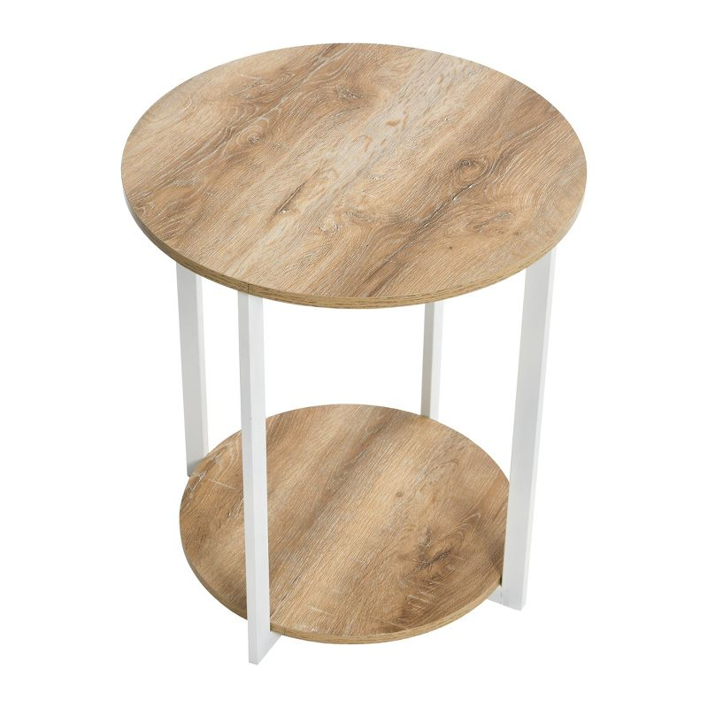 Household Essentials Jamestown Round End Table Brown/White: Modern Minimalist, Iron Frame, Particle Board Top