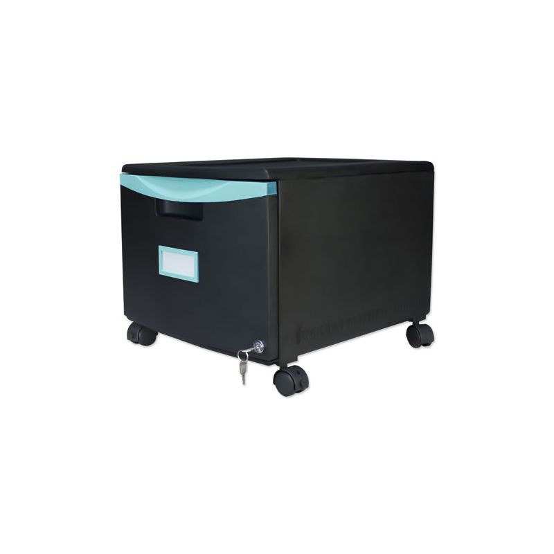 Storex Single-Drawer Mobile Filing Cabinet, 1 Legal/Letter-Size File Drawer, Black/Teal, 14.75" x 18.25" x 12.75"