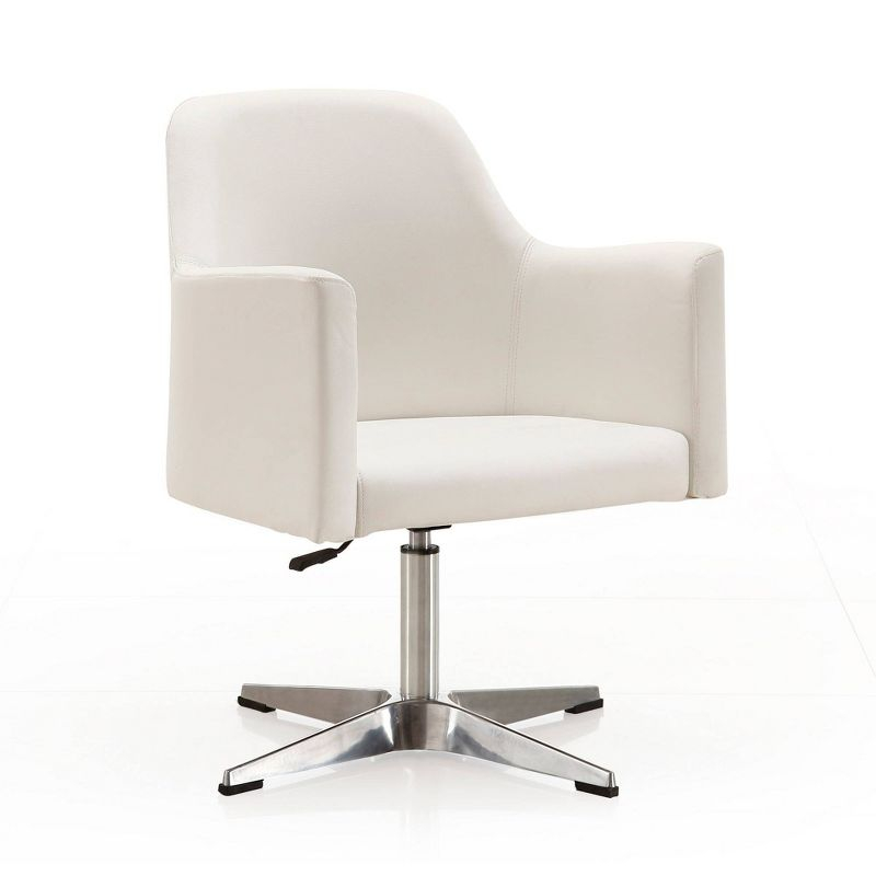 Manhattan Comfort Pelo Faux Leather Adjustable Height Swivel Accent Chair White: Modern Task Chair, Metal Frame, 300 lbs Capacity