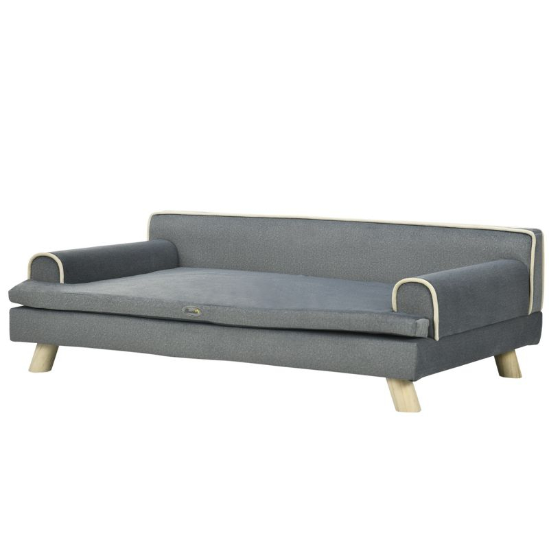 PawHut Soft Foam Large Dog Couch for a Fancy Dog Bed, Spongy Dog Sofa Bed, Washable Cover, Elevated Dog Bed, Gray