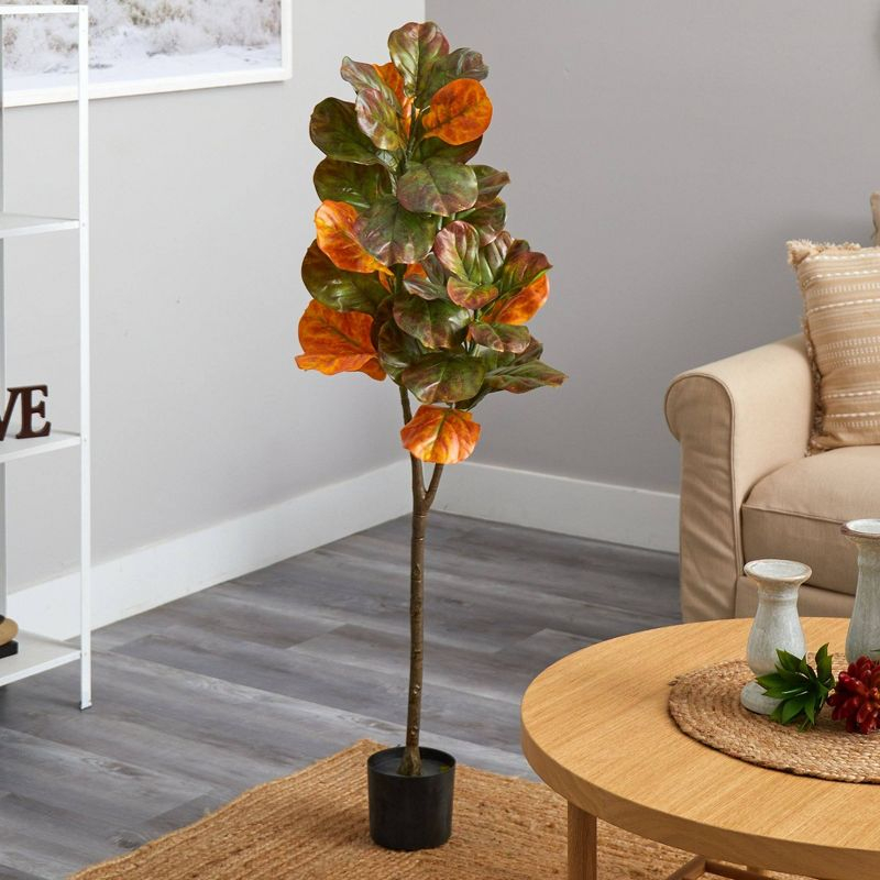 Nearly Natural 4.5-ft Autumn Fiddle Leaf Artificial Fall Tree