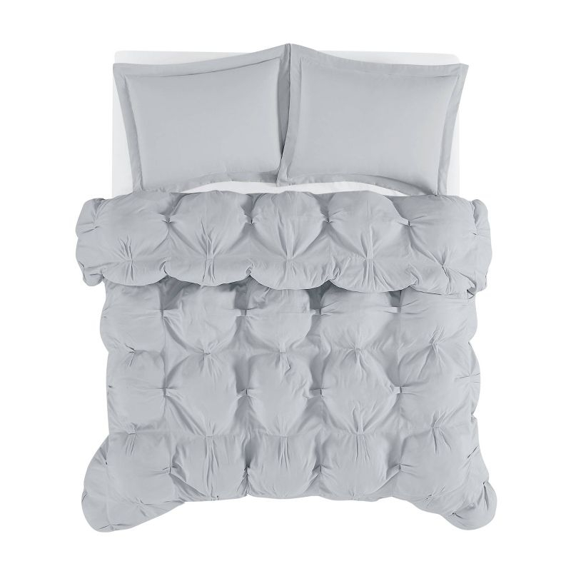 Truly Soft 2pc Twin/Twin Extra Long Cloud Puffer Comforter Set Gray: Microfiber, Machine Washable, Includes Sham