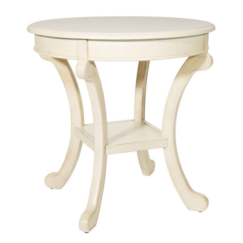 Vermont Accent Table Antique Beige - OSP Home Furnishings: Round Pedestal, Mid-Century Modern Design