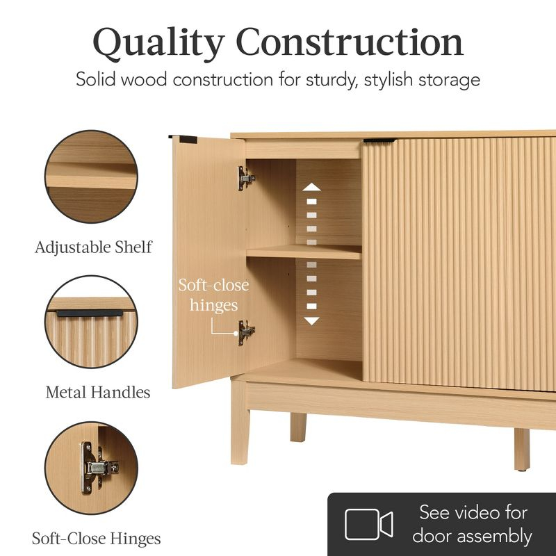 Best Choice Products 4-Door Reeded Storage Cabinet w/ Soft-Close Doors, Multipurpose Accent Furniture - Natural