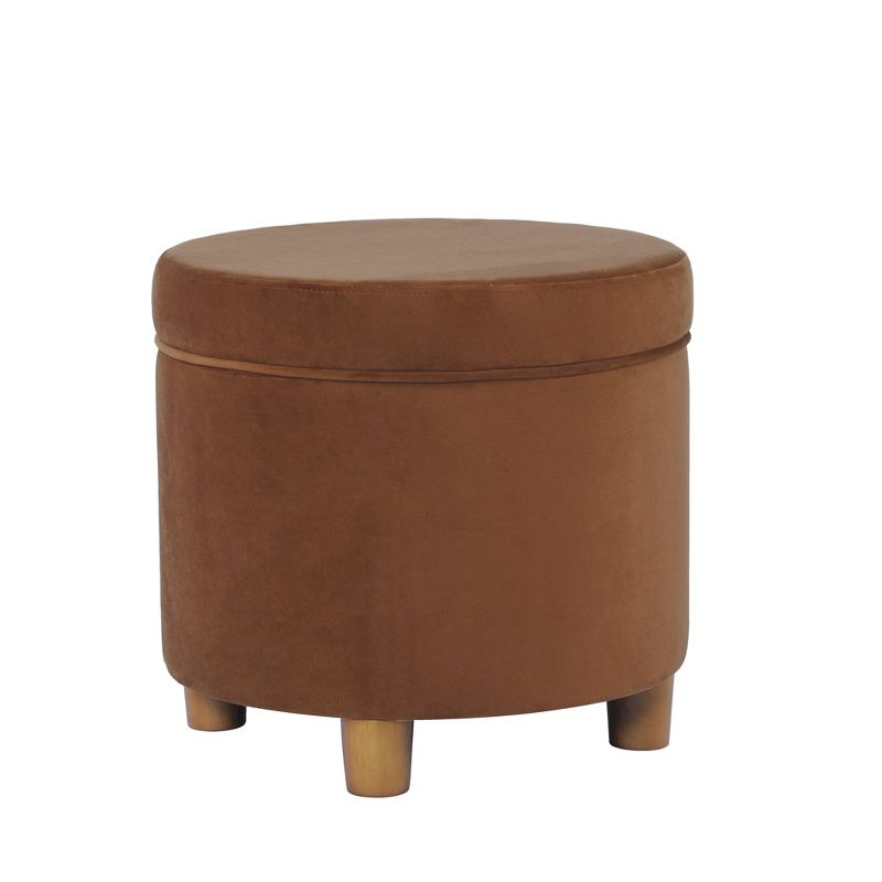 HomePop Round Storage Ottoman Spice: Upholstered Footstool with Hardwood Frame, 250lb Capacity