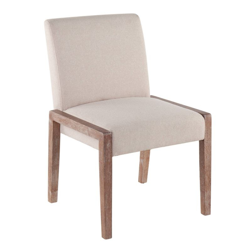 LumiSource Set of 2 Carmen Dining Chairs White Wash/Beige: Contemporary Upholstered, Wood Frame, Foam Fill