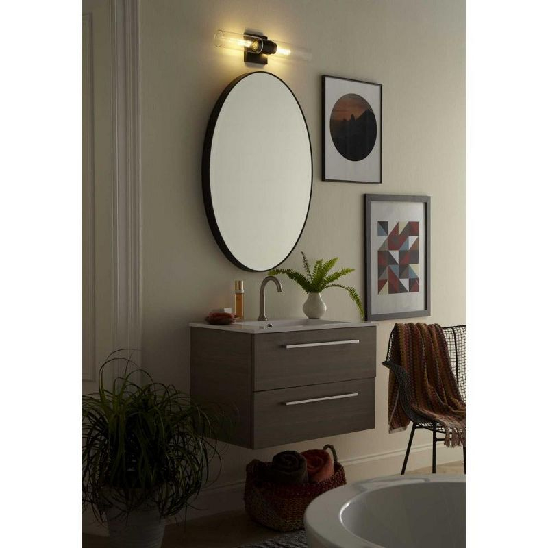 Progress Lighting Clarion 2-Light Brushed Nickel Glass Modern Bath Vanity Light, Satin Brass, Cylindrical Shade