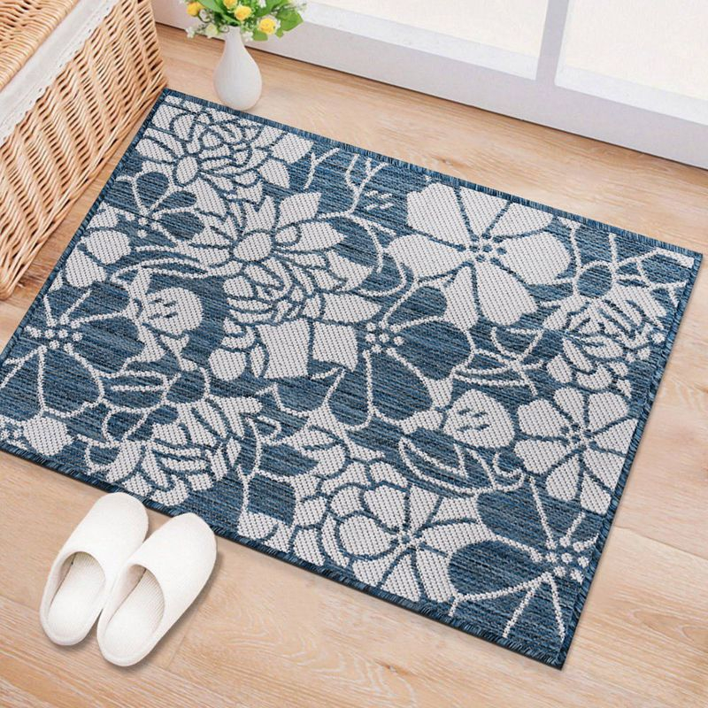 World Rug Gallery Modern Floral Flowers Textured Flat Weave Indoor/Outdoor Area Rug - NAVY 2'x3'