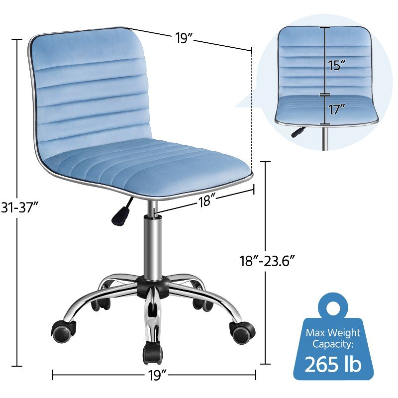 Yaheetech Velvet Low Back Armless Desk Chair Office Chair with Wheels, Blue