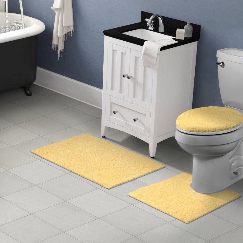 Queen Cotton 3pc Washable Bath Rug Set Yellow - Garland Rug: Machine Made, Tufted, Latex Backing, Lid & Contour Included