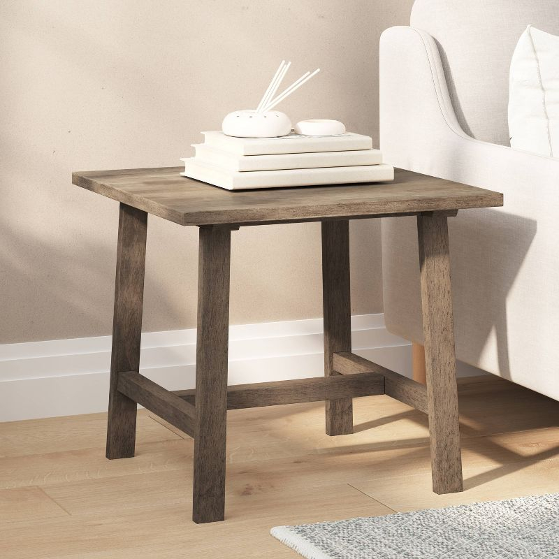 Taylor & Logan Cammie End Table Rustic Brown: Solid Wood, Trestle Base, 19.75" Height