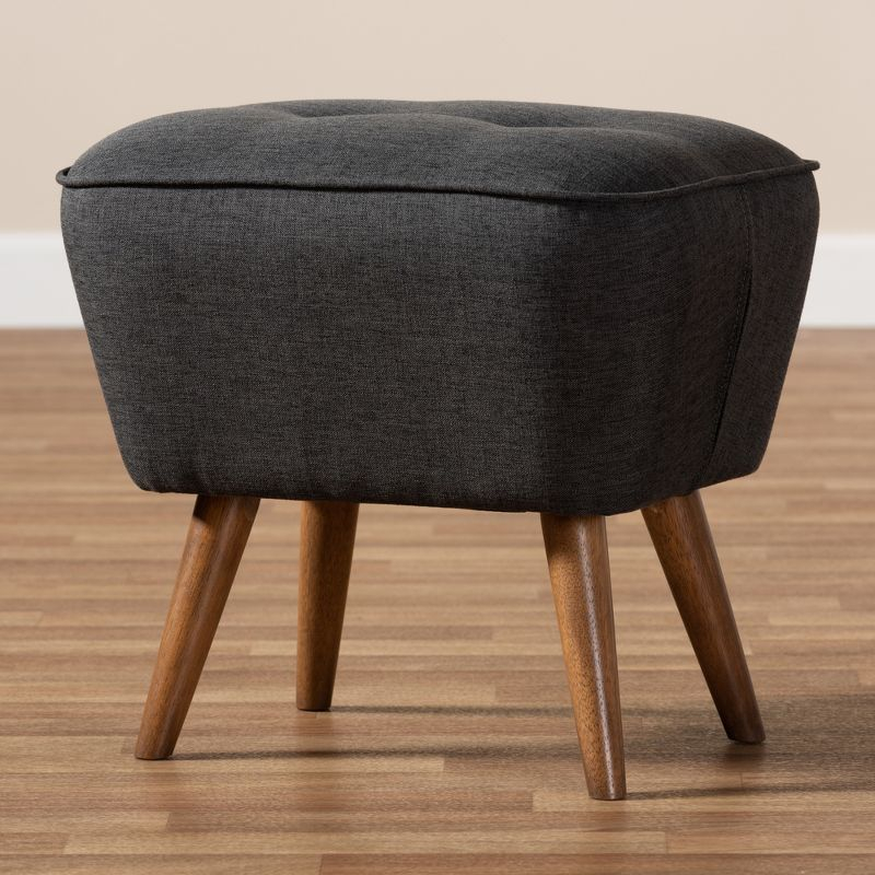 Petronelle Walnut Finished Wood Ottoman Dark Gray - Baxton Studio