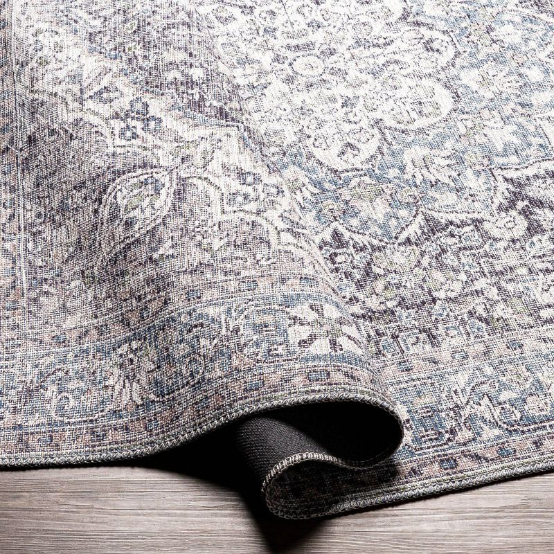 Livabliss 2'7"x10' Colin Traditional Machine Washable Rug Light Blue: Flat Pile, Pet Friendly, Indoor Use
