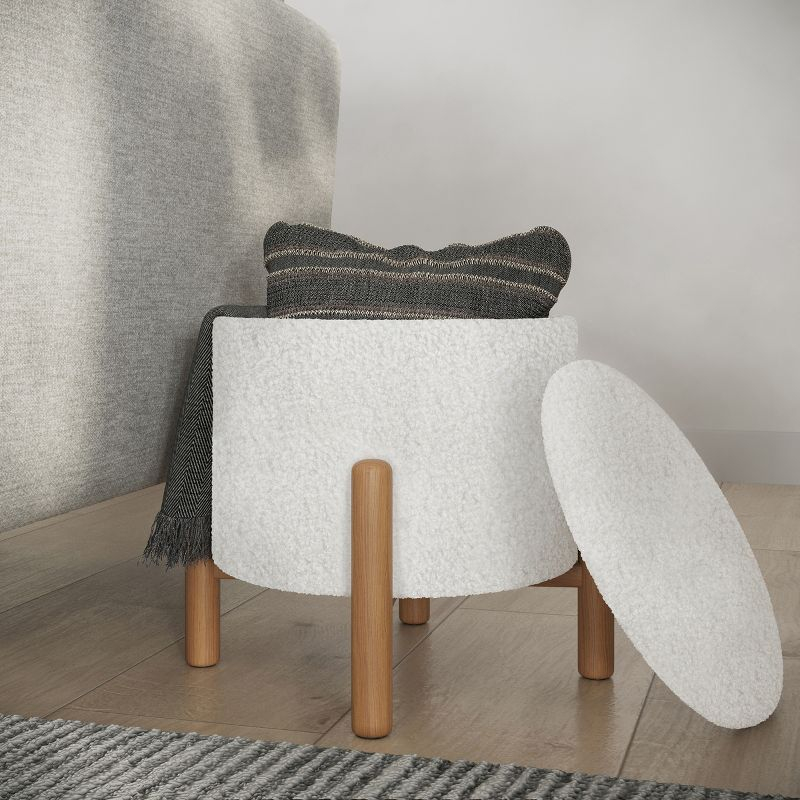 Lavish Home Round Ottoman with Removable Top for Storage (White)