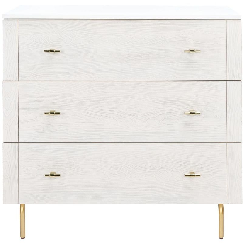 Genevieve 3 Drawer Dresser - White/White Washed - Safavieh