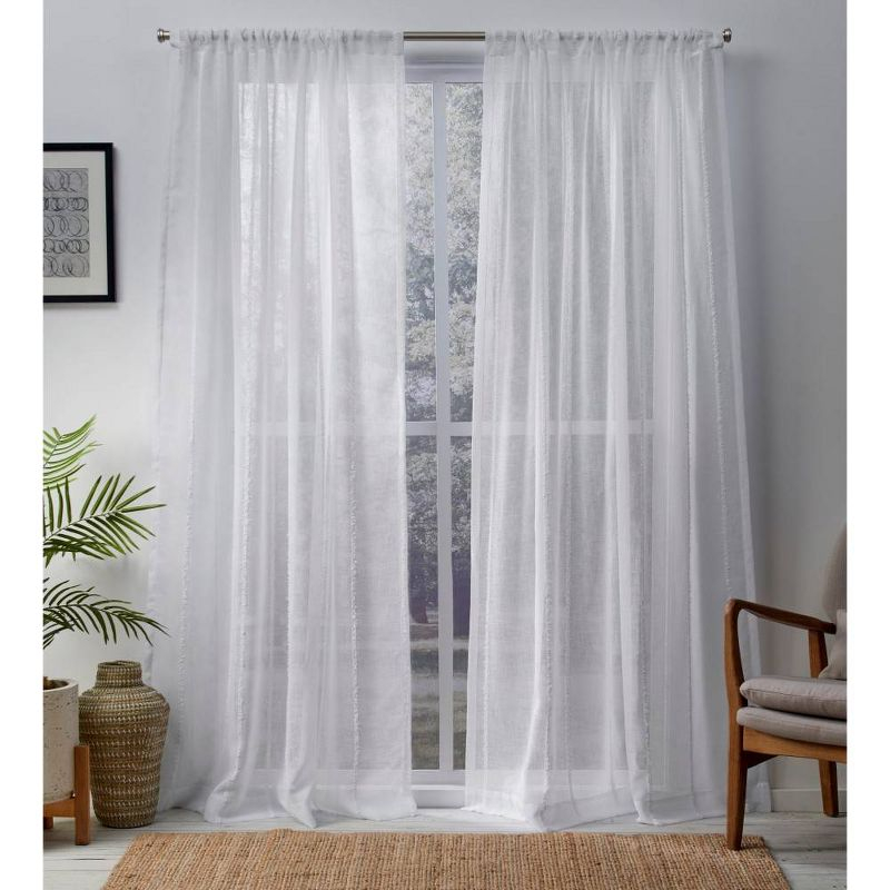 Set of 2 96"x54" Santos Embellished Stripe Sheer Rod Pocket Window Curtain Panel White - Exclusive Home: Mid-Century Modern, 96 Inch
