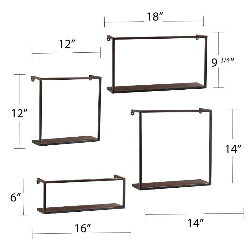 Holly & Martin Zyther Metal Wall Shelves - 4pc Set - Antique Black/Brown - SEI