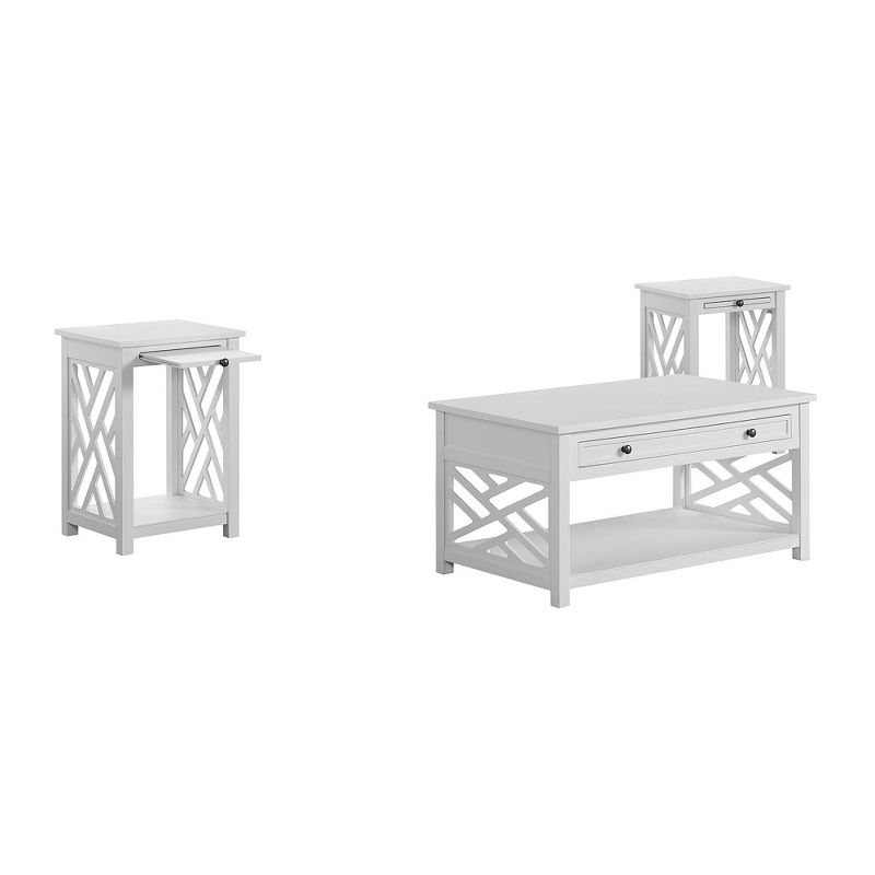 Alaterre Furniture 36" Middlebury Coffee Table with Drawer and 2 End Tables with Tray Shelf White: Mid-Century Modern, Wood Frame