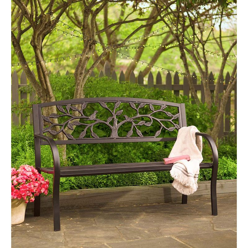 Evergreen Tree of Life Metal Garden Bench - Black