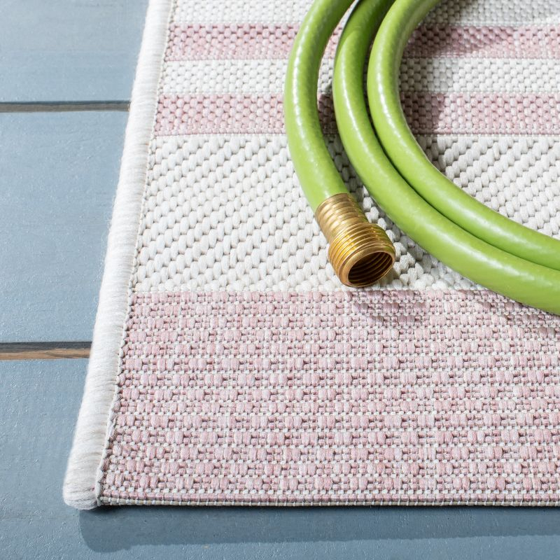 Courtyard CY8062 Power Loomed Indoor and Outdoor Area Rug - Ivory/Soft Pink - 6'7"x6'7" - Safavieh
