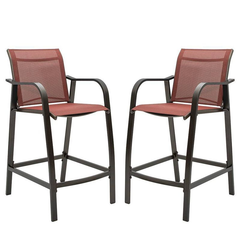 2pc Outdoor Counter Height Aluminum Bar Stools - Orange - Pellebant: UV & Weather Resistant, 270lbs Capacity