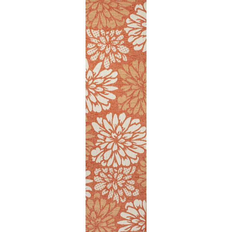 2' x 10' Zinnia Modern Floral Textured Weave Indoor/Outdoor Runner Rug, Orange/Cream - JONATHAN Y