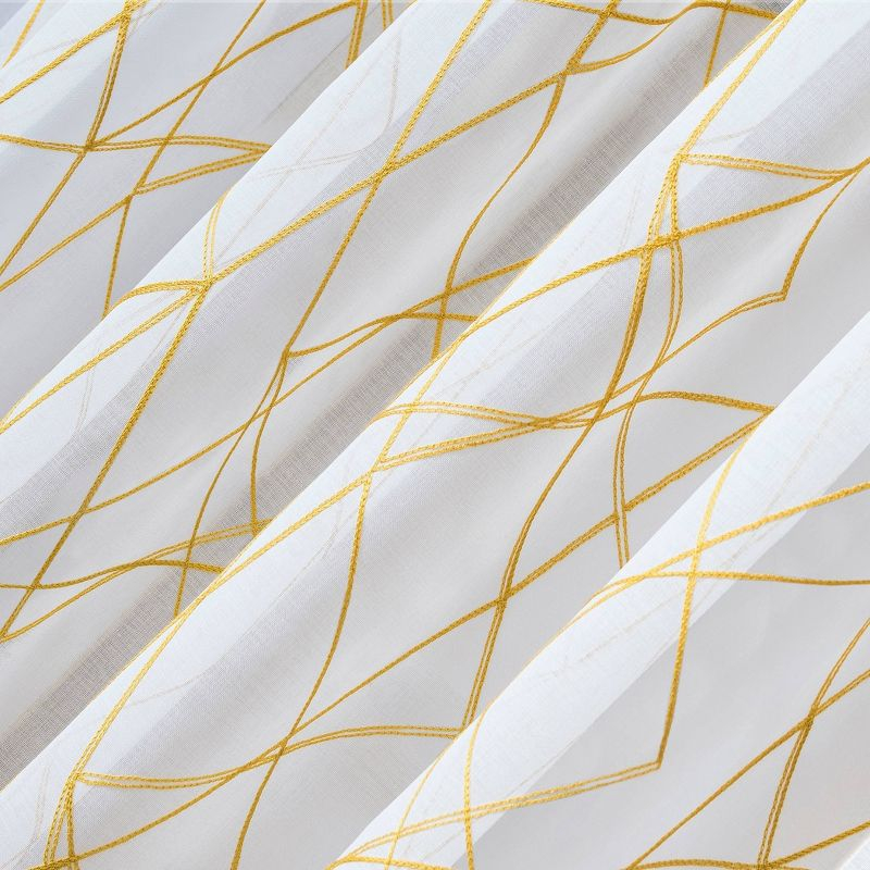 50"x84" No. 918 Light Filtering Abstract Geometric Embroidery Rod Pocket Curtain Panel Gold: Modern Window Decor