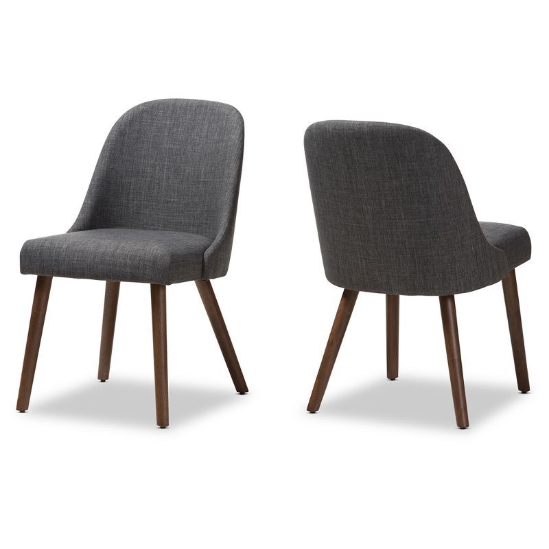 Set of 2 Cody Mid Century Modern Dining Chairs - Baxton Studio: Walnut, Fabric Seat, Foam-Padded, Retro Look