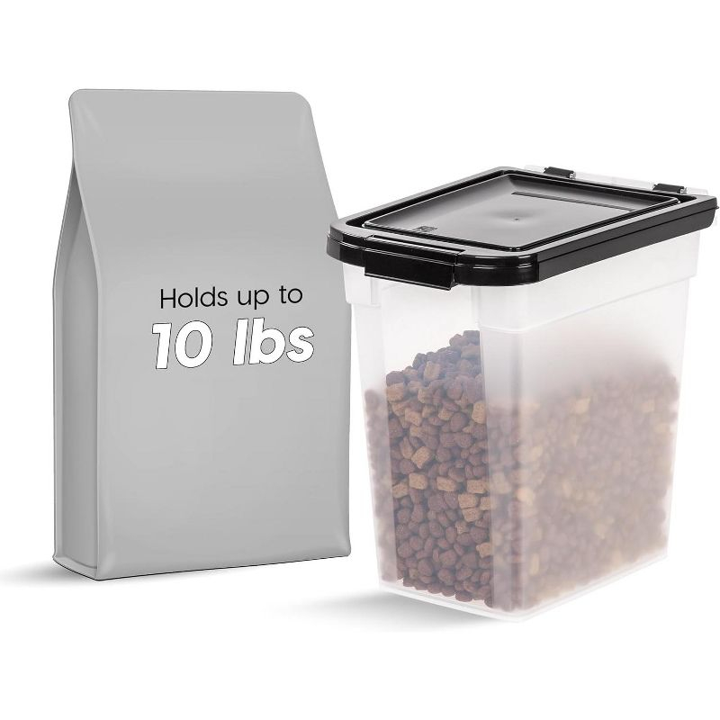 IRIS USA 10 Lbs / 12.75 Qt WeatherPro Airtight Pet Food Storage Container, Clear/Black