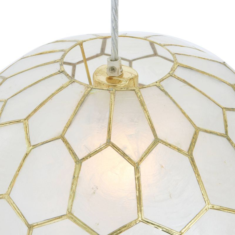 Storied Home 14"x13" Capiz Honeycomb Globe Pendant Light Capiz White Seashells Antique Gold: ETL Listed, Iron Frame, No Bulbs Included
