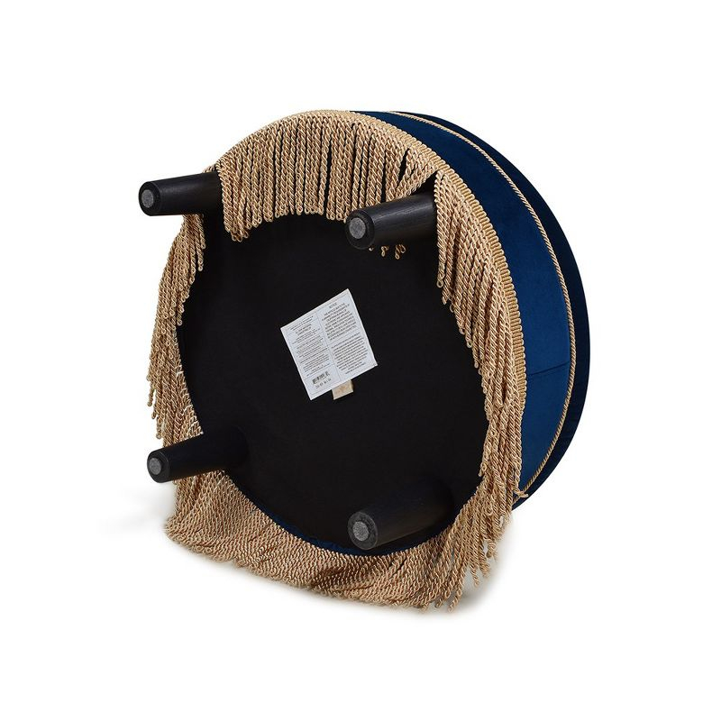 Jennifer Taylor Home Yolanda Upholstered Round Accent Ottoman, Navy Blue Velvet with Gold Trim