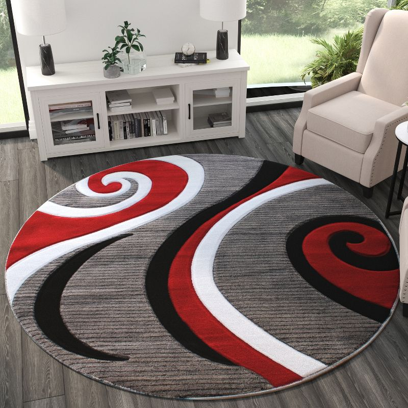 Masada Rugs Sophia Collection 8'x8' Round Modern Contemporary Hand Sculpted Area Rug in Red