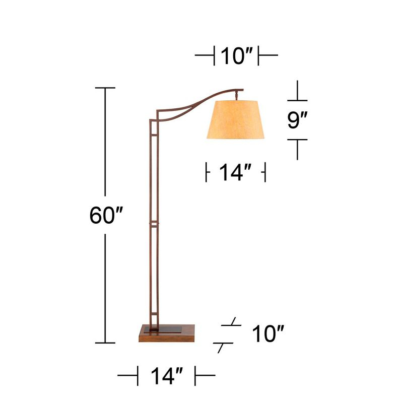 Franklin Iron Works Tahoe Rustic Industrial Downbridge Arc Floor Lamp 60" Tall Bronze Metal Faux Leather Empire Shade for Living Room Reading Bedroom