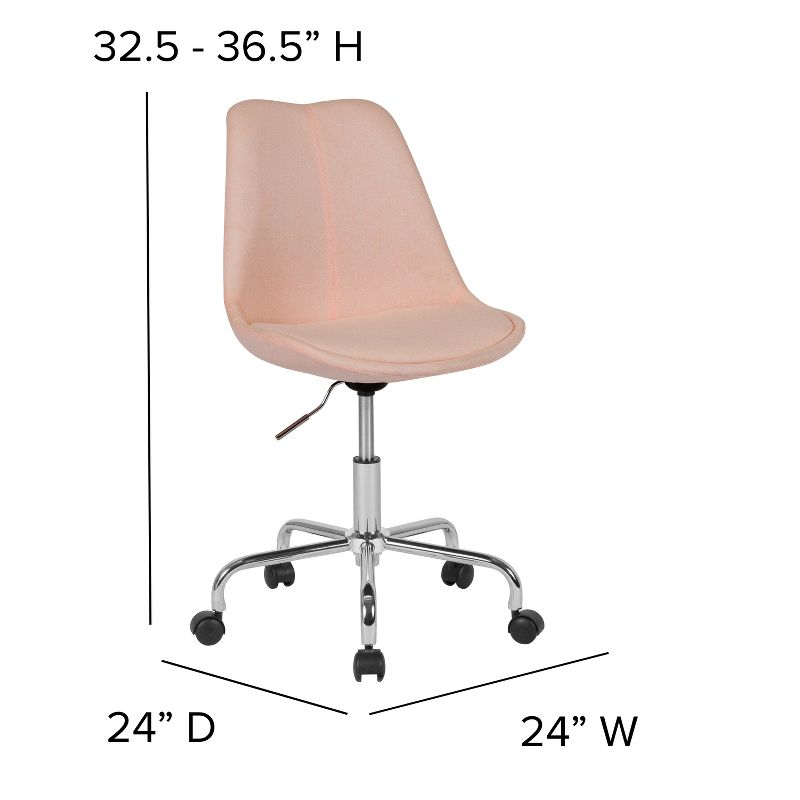 Flash Furniture Aurora Series Mid-Back Pink Fabric Task Office Chair with Pneumatic Lift and Chrome Base