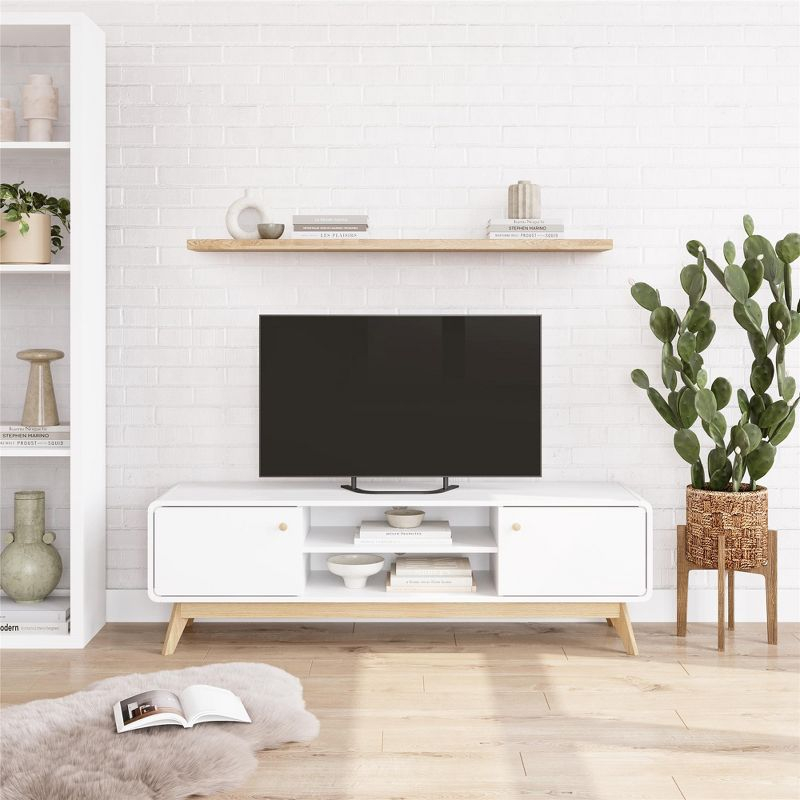 Ren Home Leva Scandinavian 2 Door Rounded TV Stand, White
