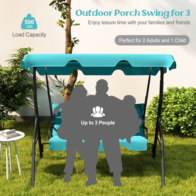 Tangkula 3-Seats Outdoor Glider Hammock with Adjustable Waterproof Canopy Aluminum Frame Patio Swing Chair Blue