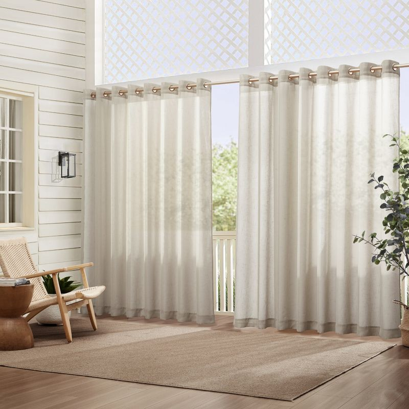 Carmen Sheer Extra Wide Indoor/Outdoor Single Window Curtain for Patio, Porch, Cabana - 114x84 - Natural - Elrene Home Fashions