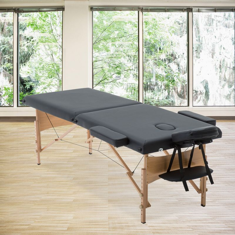 FDW Massage Table 73 Inch Heigh Adjustable 2 Fold Portable Massage Table W/Sheet Cradle Cover 2 Bolster Hanger Facial Salon Tattoo Bed (Black)