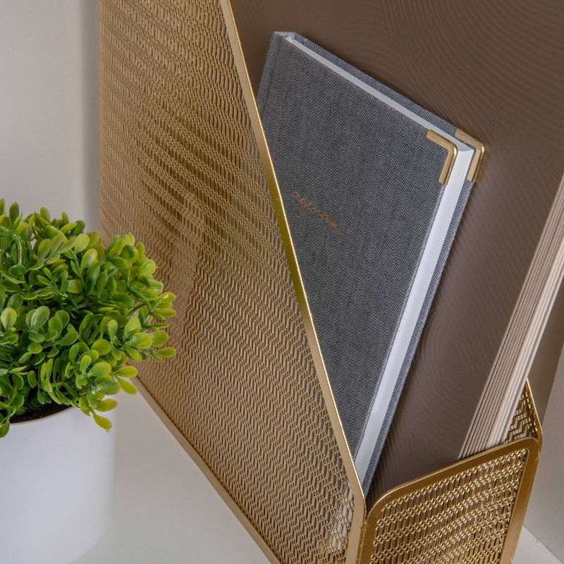 Martha Stewart Mesh Metal Single Slot Magazine File Holder Gold