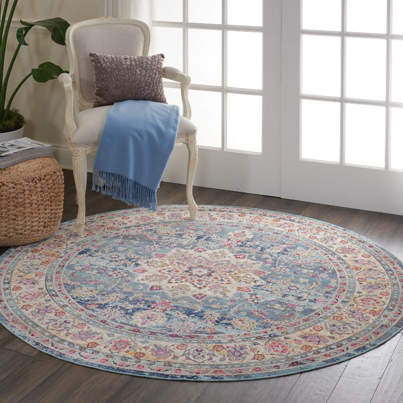 Nourison Vintage Kashan VKA01 Blue/Ivory/Orange Indoor Area Rug - 6' x ROUND