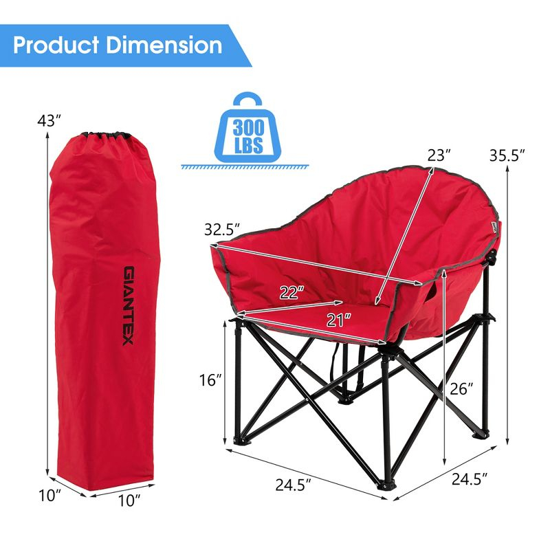 Costway Oversized Folding Padded Camping Moon Saucer Chair Bag Outdoor Fishing Red