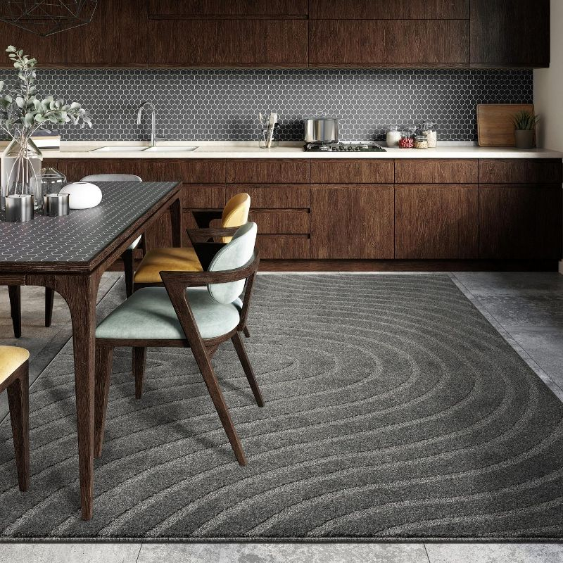 Luxe Weavers Modern Geometric Wave Anthracite 8x10 Area Rug