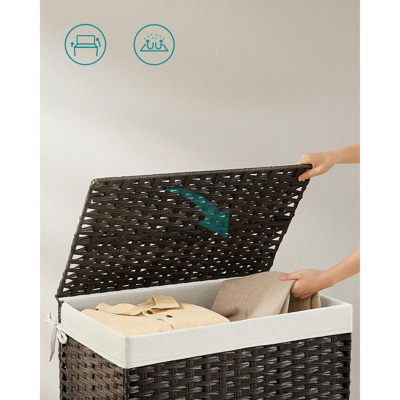 SONGMICS Storage Basket with Lid, 27.7 Gallon (105L) Storage Bin, Woven Blanket Storage Basket with Handles, Foldable, Removable Liner Brown